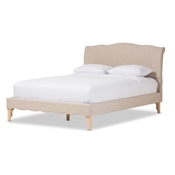Baxton Studio Fannie French Classic Modern Style Beige Linen Fabric King Size Platform Bed